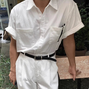 AIDASE  -  Short Sleeve Button-up Turn-down Collar Pockets Shirt For Men Fashion Solid Color Cardigans 2025 Summer New Casual Mens Shirts aidase-shop